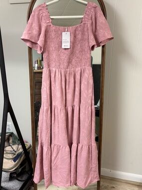 Blush Pink Floral Midi Dress